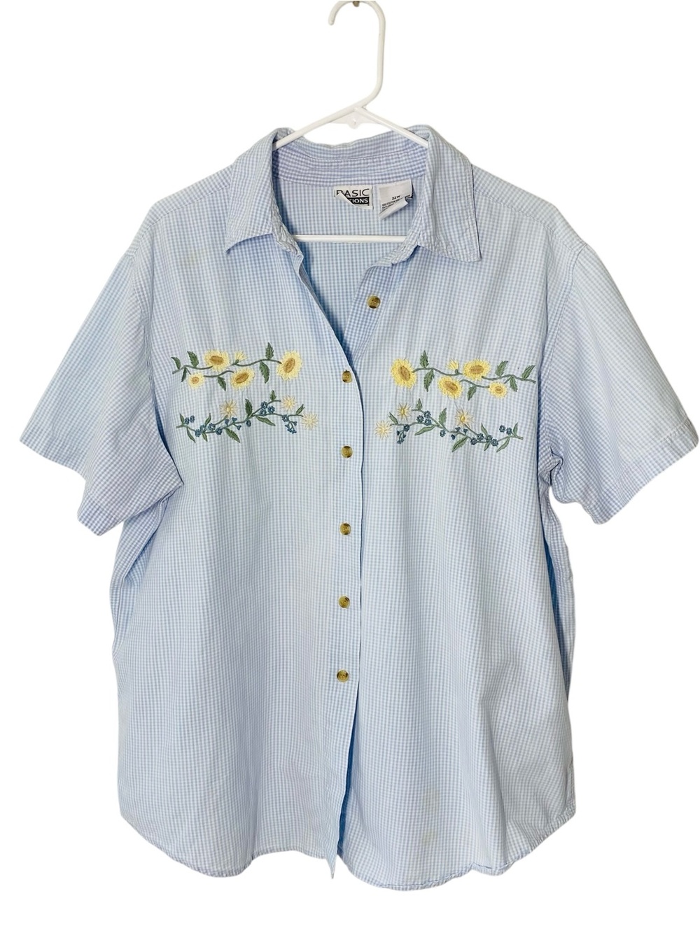 VINTAGE BASIC EDITIONS Floral Embroidered Gingham Shirt